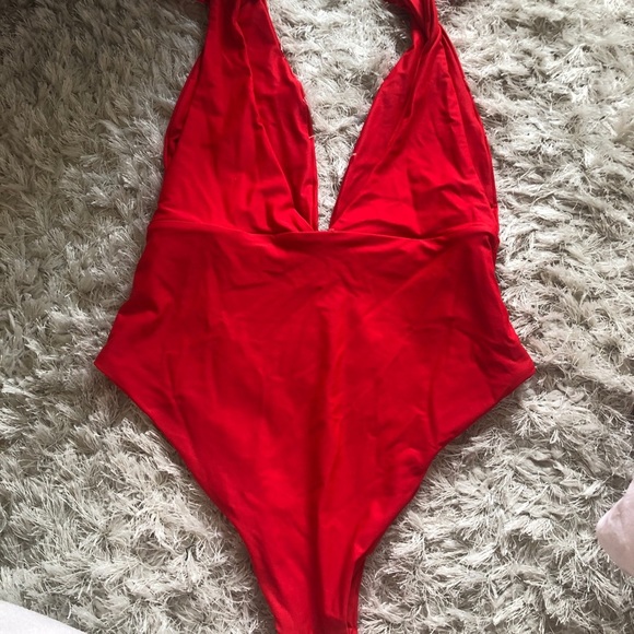Red Plunging V One Piece Swimsuit - Picture 2 of 4